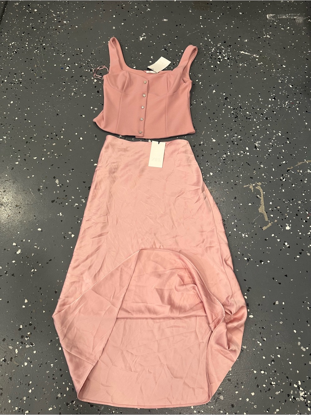 Zara Blush Pink Corset Top and Matching Maxi Skirt Set